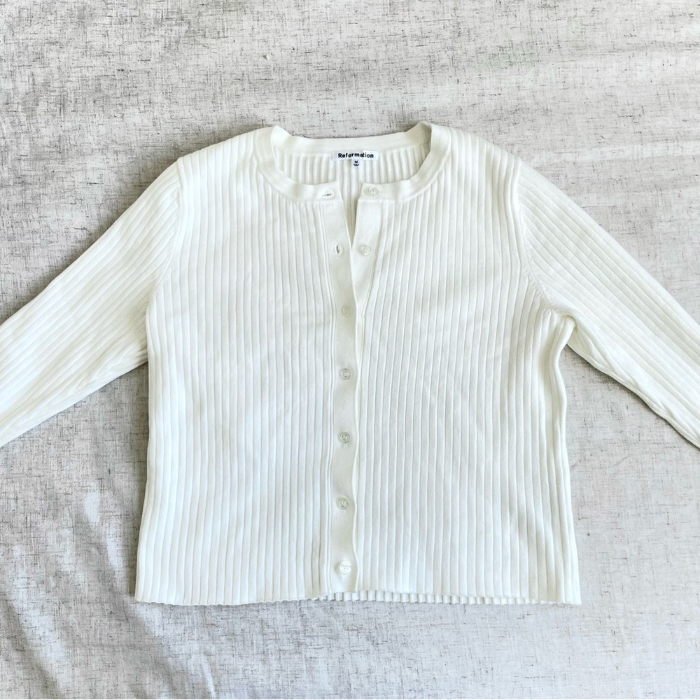 Reformation White Ribbed Cardigan